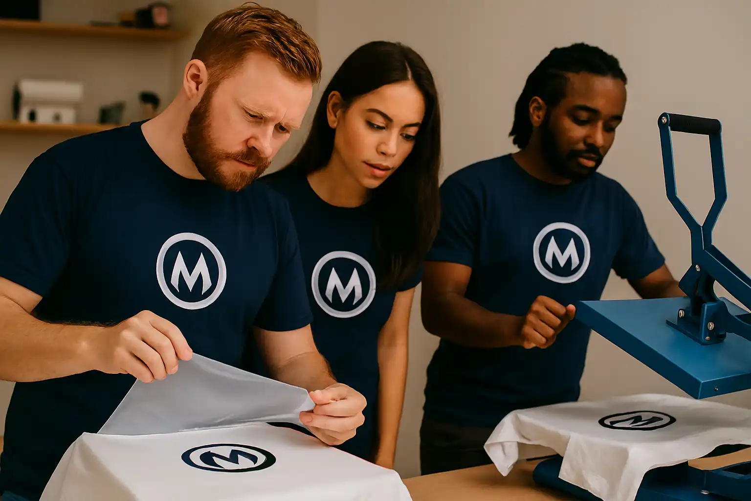 Emprendedores estampando camisetas personalizadas con impresión DTF